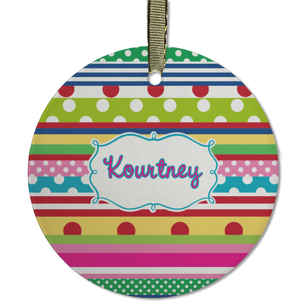 Custom Ribbons Flat Glass Ornament - Round w/ Name or Text