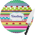 Ribbons Round Glass Cutting Board (Personalized)