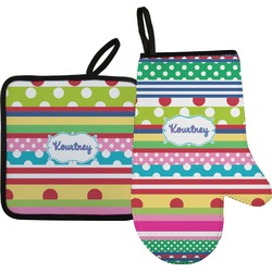Ribbons Right Oven Mitt & Pot Holder Set w/ Name or Text