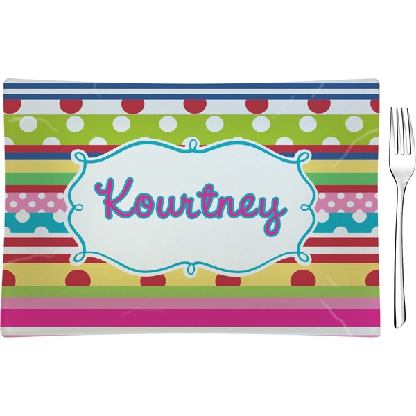 Custom Ribbons Rectangular Glass Appetizer / Dessert Plate - Single or Set (Personalized)