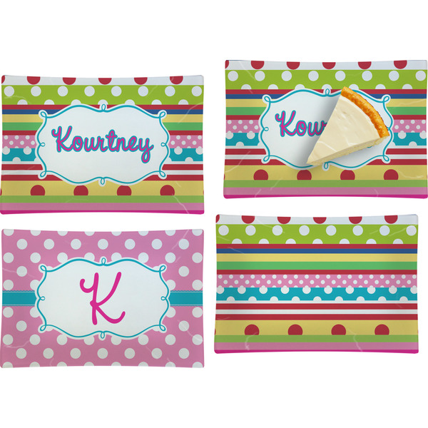 Custom Ribbons Set of 4 Glass Rectangular Appetizer / Dessert Plate (Personalized)