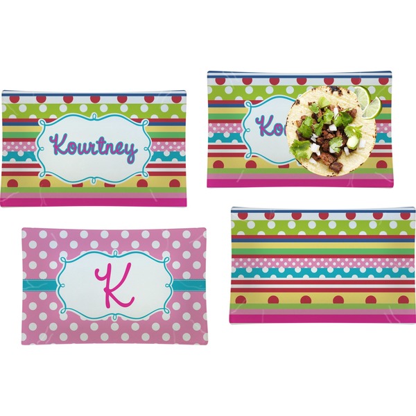 Custom Ribbons Set of 4 Glass Rectangular Lunch / Dinner Plate (Personalized)