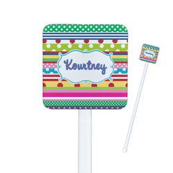 Ribbons Square Plastic Stir Sticks - Single Sided (Personalized)