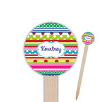 Ribbons 6" Round Wooden Food Picks - Single Sided (Personalized)