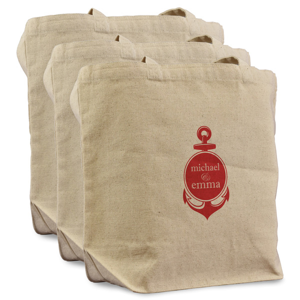 Custom All Anchors Reusable Cotton Grocery Bags - Set of 3 (Personalized)