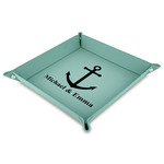 All Anchors Faux Leather Dice Tray - 9" x 9"  - Teal (Personalized)