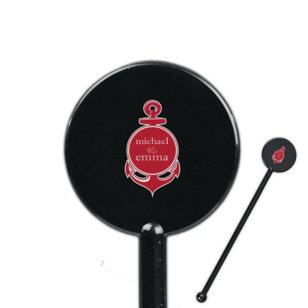 Custom All Anchors 5.5" Round Plastic Stir Sticks - Black - Double Sided (Personalized)