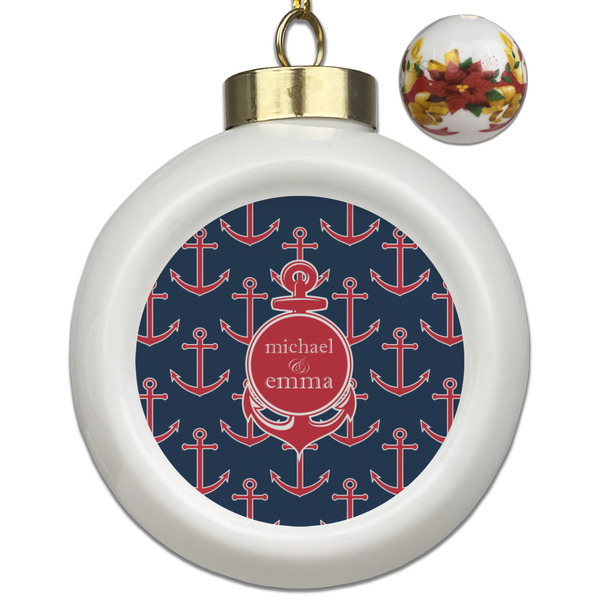 Custom All Anchors Ceramic Ball Ornaments - Poinsettia Garland (Personalized)