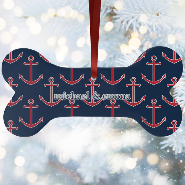 Custom All Anchors Ceramic Dog Ornament w/ Couple's Names