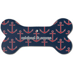 All Anchors Ceramic Dog Ornament - Front w/ Couple's Names