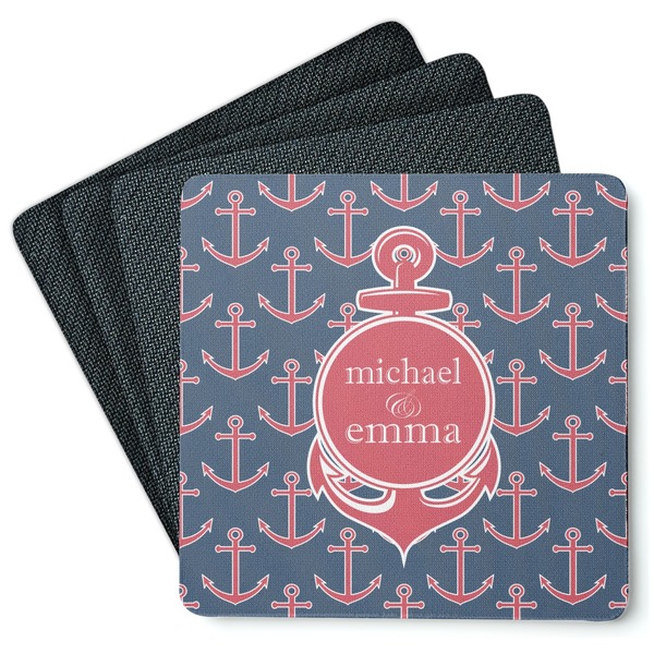 Custom All Anchors Square Rubber Backed Coasters - Set of 4 (Personalized)