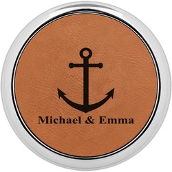 All Anchors Set of 4 Leatherette Round Coasters w/ Silver Edge (Personalized)