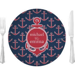 All Anchors Glass Lunch / Dinner Plate 10" (Personalized)