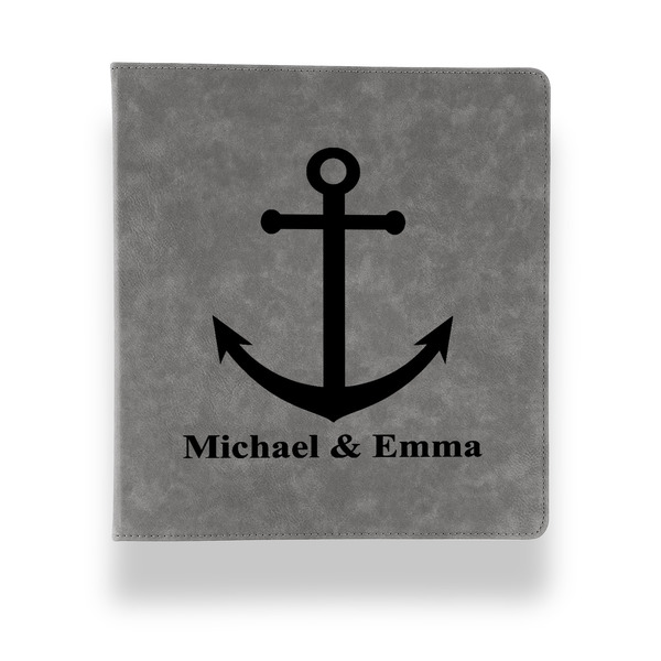 Custom All Anchors Leather Binder - 1" - Grey (Personalized)