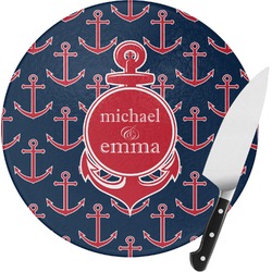 All Anchors Round Glass Cutting Board - Medium (Personalized)