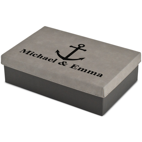 Custom All Anchors Large Gift Box w/ Engraved Leather Lid (Personalized)