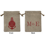 All Anchors Medium Burlap Gift Bag - Front & Back (Personalized)