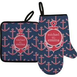 All Anchors Right Oven Mitt & Pot Holder Set w/ Couple's Names