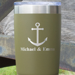All Anchors 20 oz Stainless Steel Tumbler - Olive - Single Sided (Personalized)