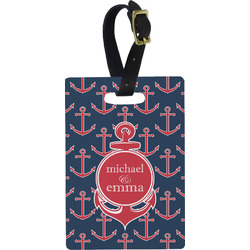 All Anchors Plastic Luggage Tag - Rectangular w/ Couple's Names