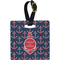 All Anchors Plastic Luggage Tag - Square w/ Couple's Names