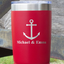 All Anchors 20 oz Stainless Steel Tumbler - Red - Double Sided (Personalized)