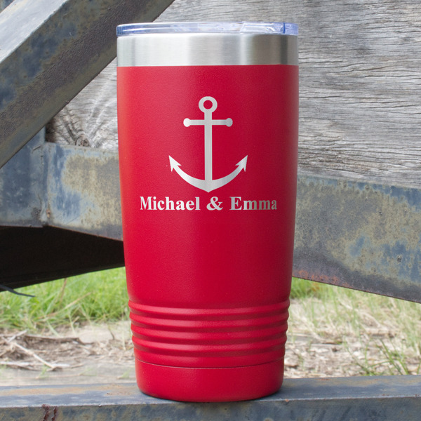 Custom All Anchors 20 oz Stainless Steel Tumbler - Red - Single Sided (Personalized)