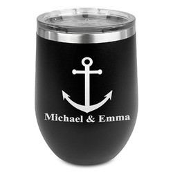 All Anchors Stemless Stainless Steel Wine Tumbler - Black - Single Sided (Personalized)