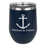 All Anchors Stemless Stainless Steel Wine Tumbler - Navy - Double Sided (Personalized)