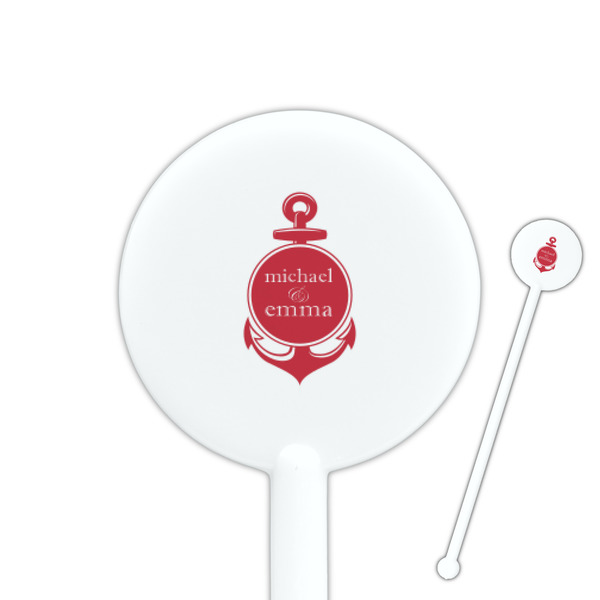 Custom All Anchors 5.5" Round Plastic Stir Sticks - White - Double Sided (Personalized)