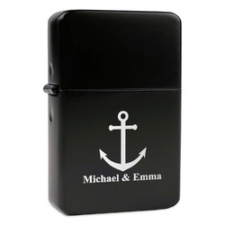 All Anchors Windproof Lighter - Black - Double Sided & Lid Engraved (Personalized)