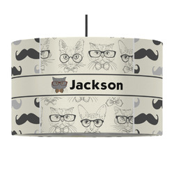 Hipster Cats & Mustache 12" Drum Pendant Lamp - Fabric (Personalized)