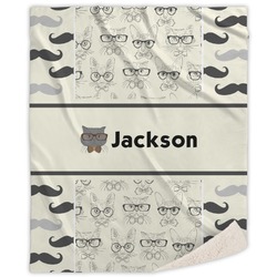 Hipster Cats & Mustache Sherpa Throw Blanket - 60"x80" (Personalized)