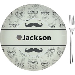 Hipster Cats & Mustache Glass Appetizer / Dessert Plate 8" (Personalized)