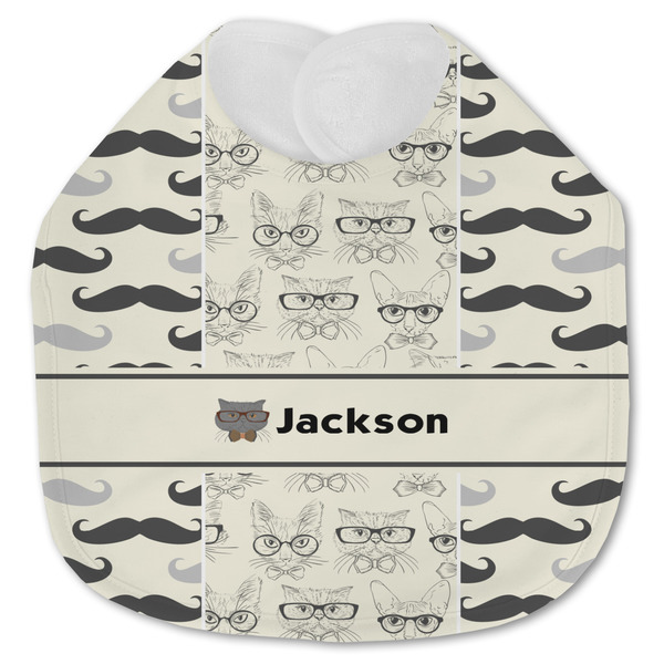 Custom Hipster Cats & Mustache Jersey Knit Baby Bib w/ Name or Text