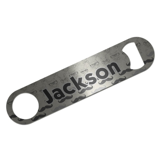 Custom Hipster Cats & Mustache Bar Bottle Opener - Silver w/ Name or Text