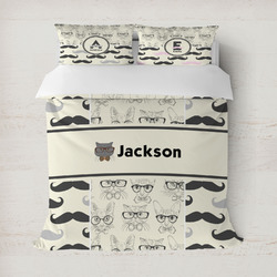 Hipster Cats & Mustache Duvet Cover Set - Full / Queen (Personalized)