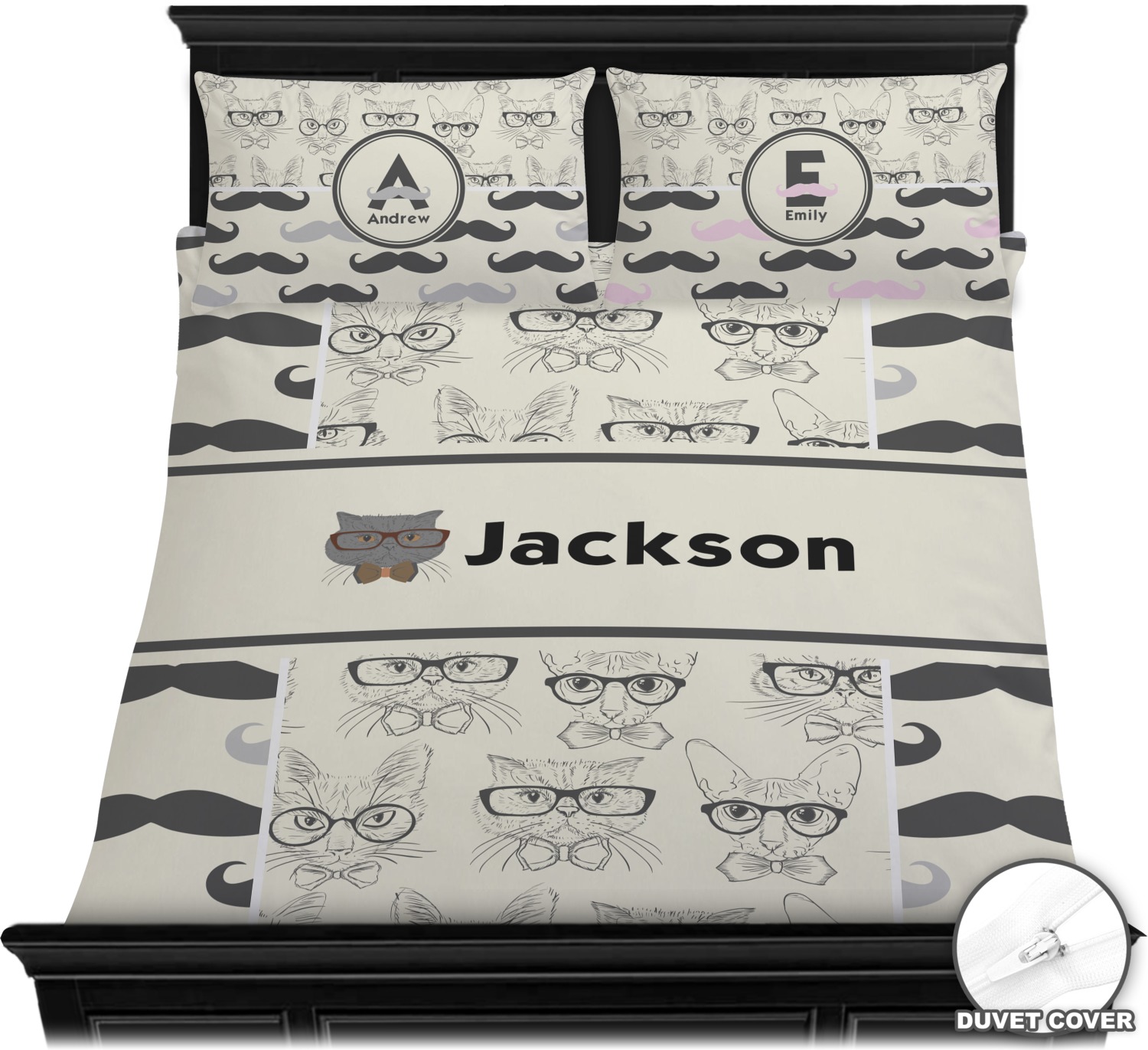 Hipster Cats Mustache Duvet Covers Personalized Youcustomizeit