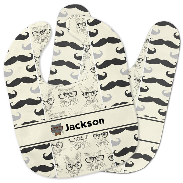 Custom Hipster Cats & Mustache Baby Bib w/ Name or Text