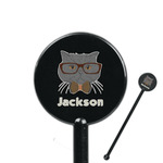 Hipster Cats & Mustache 5.5" Round Plastic Stir Sticks - Black - Double Sided (Personalized)