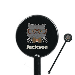 Hipster Cats & Mustache 5.5" Round Plastic Stir Sticks - Black - Single Sided (Personalized)