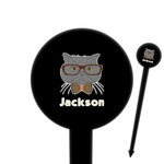 Hipster Cats & Mustache 6" Round Plastic Food Picks - Black - Double Sided (Personalized)