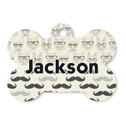 Hipster Cats & Mustache Bone Shaped Dog ID Tag - Large (Personalized)