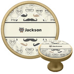 Hipster Cats & Mustache Cabinet Knob - Gold (Personalized)