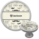 Hipster Cats & Mustache Cabinet Knob (Silver) (Personalized)