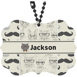 Hipster Cats & Mustache Rear View Mirror Decor (Personalized)