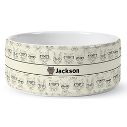 Hipster Cats & Mustache Ceramic Dog Bowl - Medium (Personalized)