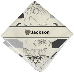 Hipster Cats & Mustache Cloth Cocktail Napkin - Single w/ Name or Text