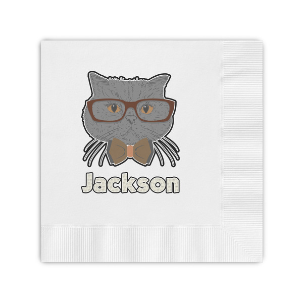 Custom Hipster Cats & Mustache Coined Cocktail Napkins (Personalized)