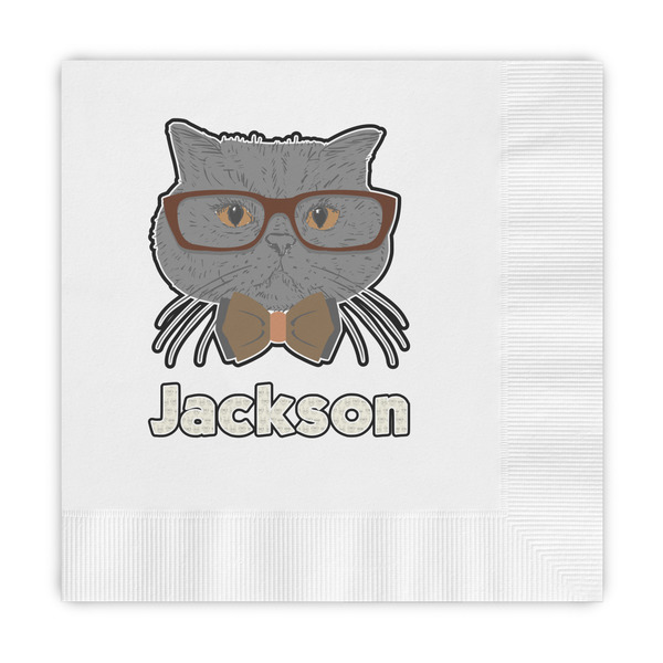 Custom Hipster Cats & Mustache Embossed Decorative Napkins (Personalized)